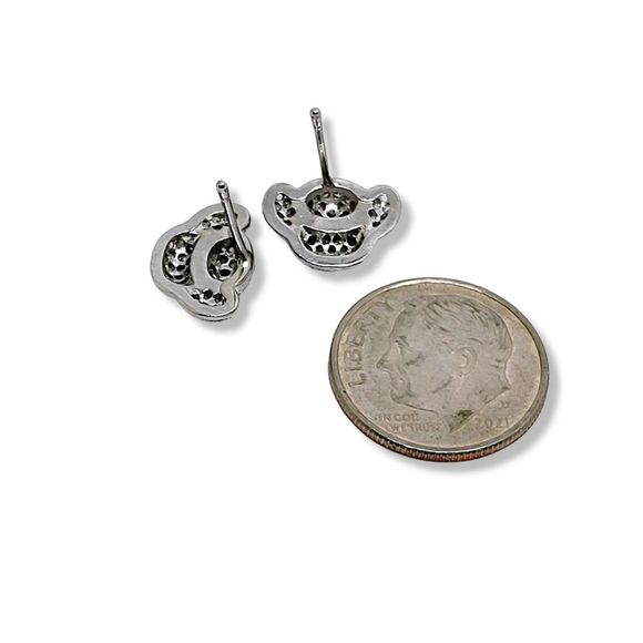 Round White and Black Cubic Zirconia Silver Doggy Face Earrings - Picture 3 of 9